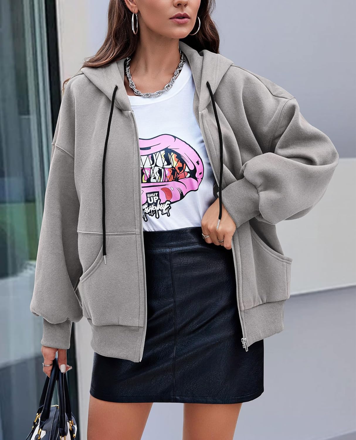 Women's 2025 Fall Oversized Hoodies Sweatshirt Long Sleeve Zip Up Pockets Loose Fit Y2K Winter Jackets Coat