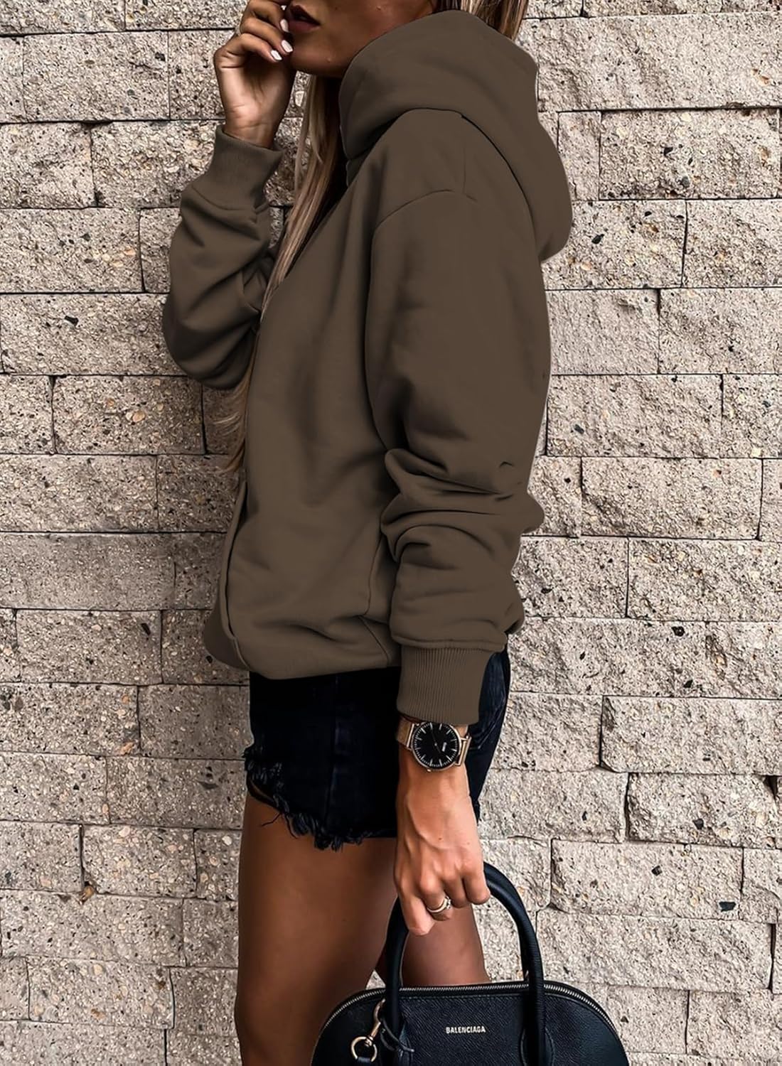 Women's Casual Hoodies Long Sleeve Solid Lightweight Pullover Tops Loose Sweatshirt with Pocket