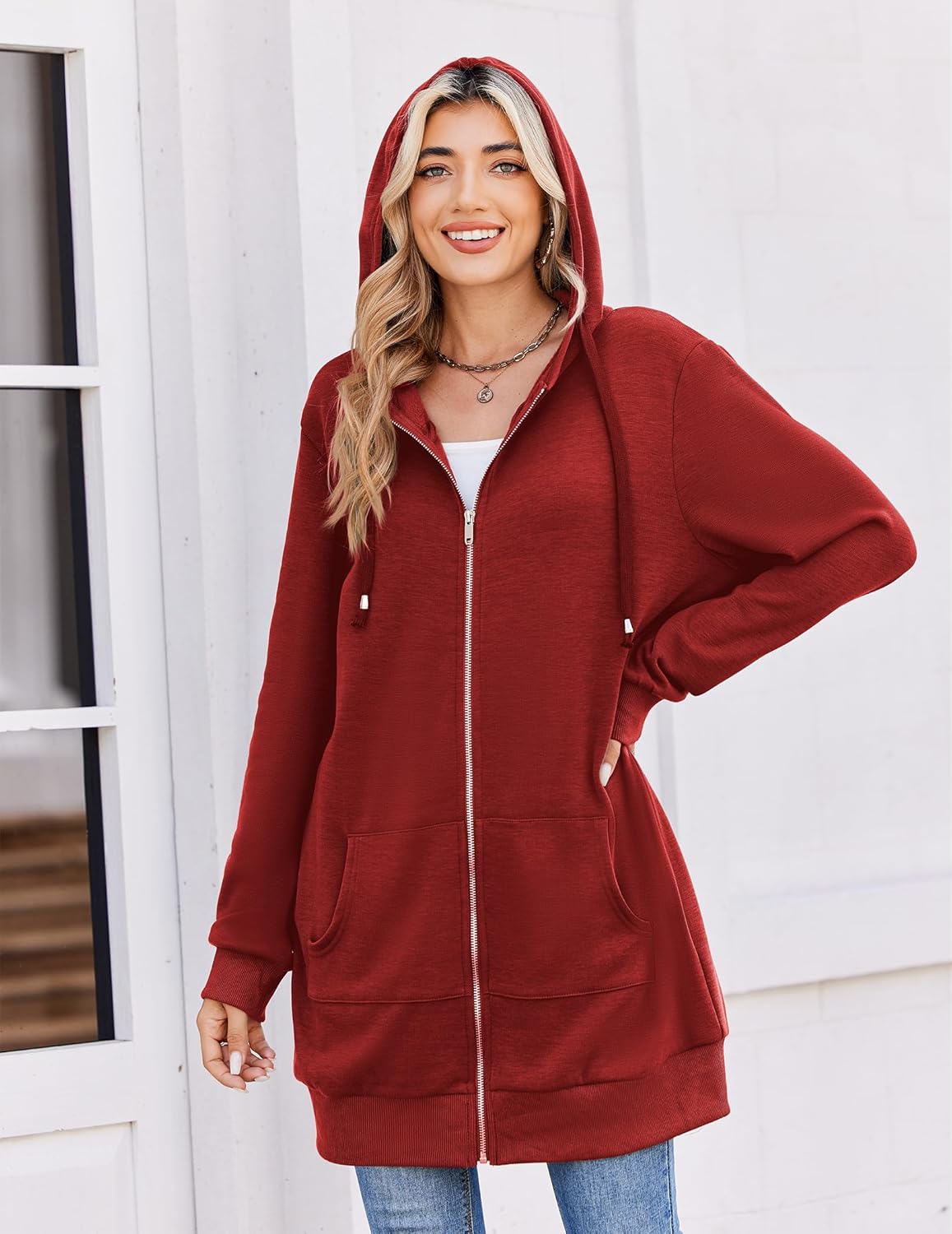 Zip Up Hoodies For Women Long Sleeve Oversized Sweatshirts Casual Lightweight Fleece Jackets With Pockets
