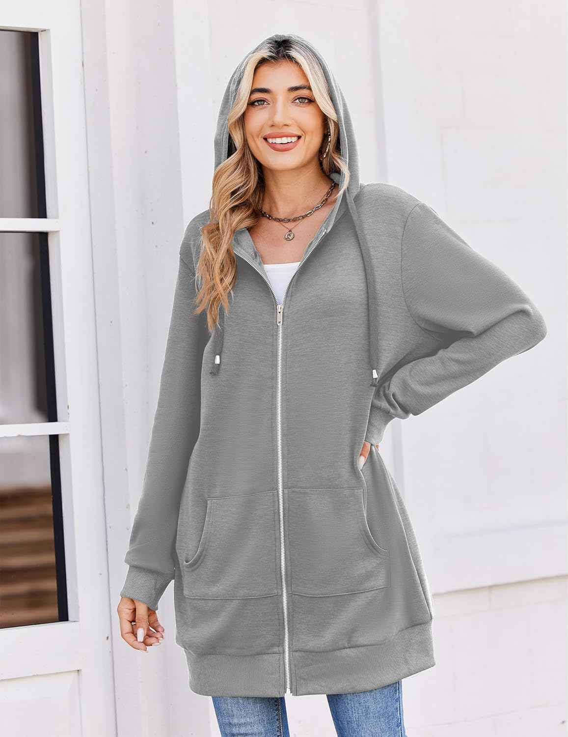 Zip Up Hoodies For Women Long Sleeve Oversized Sweatshirts Casual Lightweight Fleece Jackets With Pockets