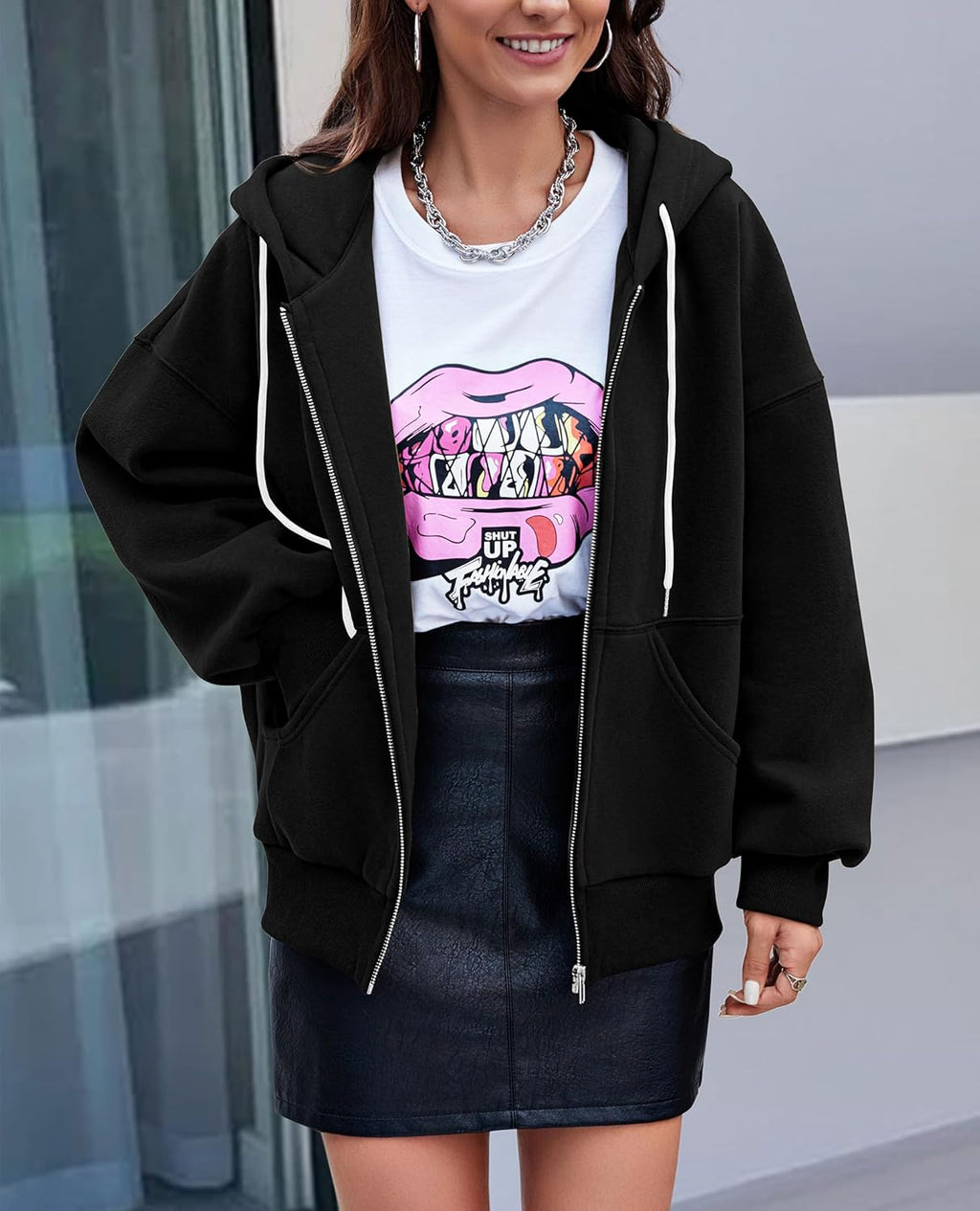 Women's 2025 Fall Oversized Hoodies Sweatshirt Long Sleeve Zip Up Pockets Loose Fit Y2K Winter Jackets Coat