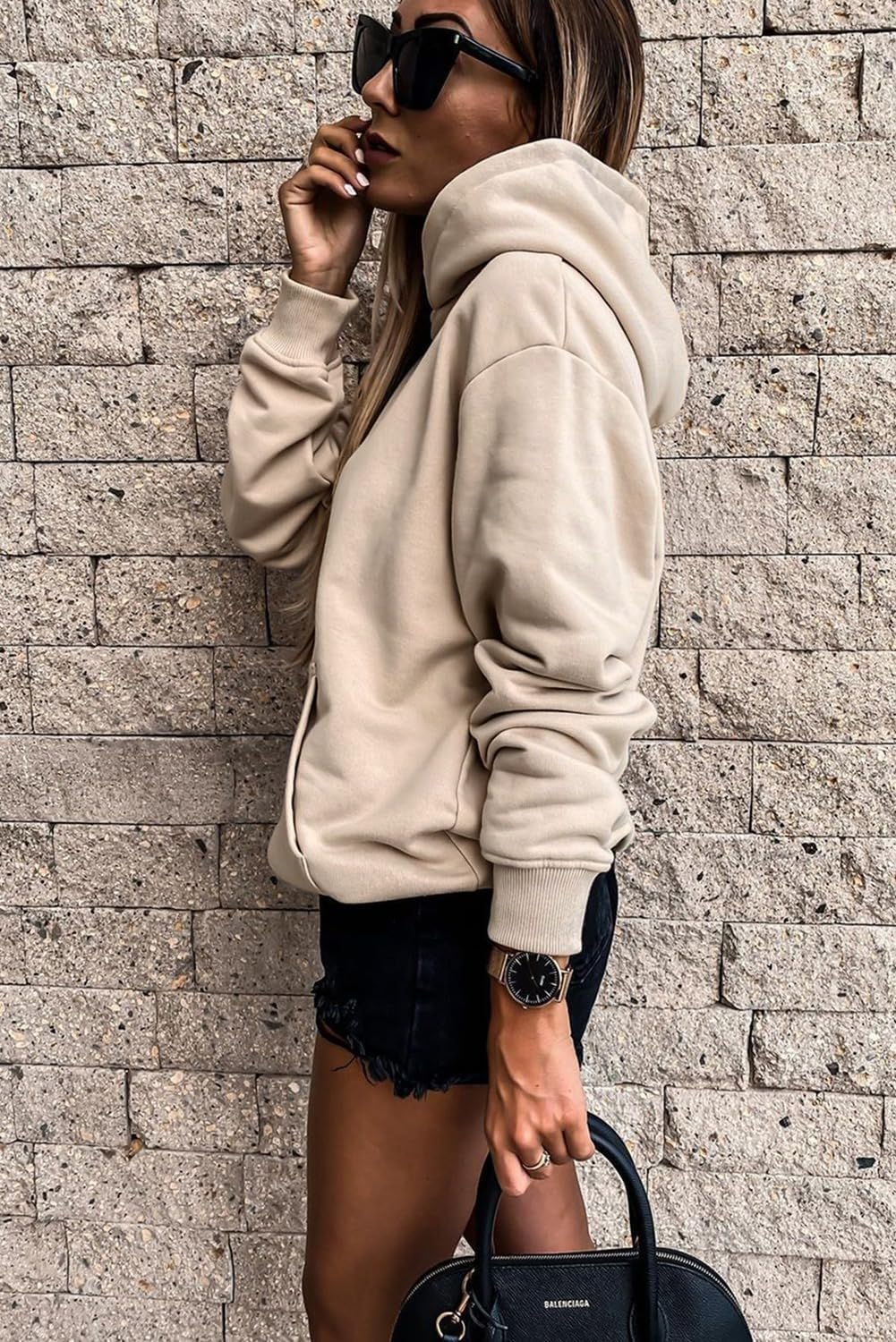 Women's Casual Hoodies Long Sleeve Solid Lightweight Pullover Tops Loose Sweatshirt with Pocket
