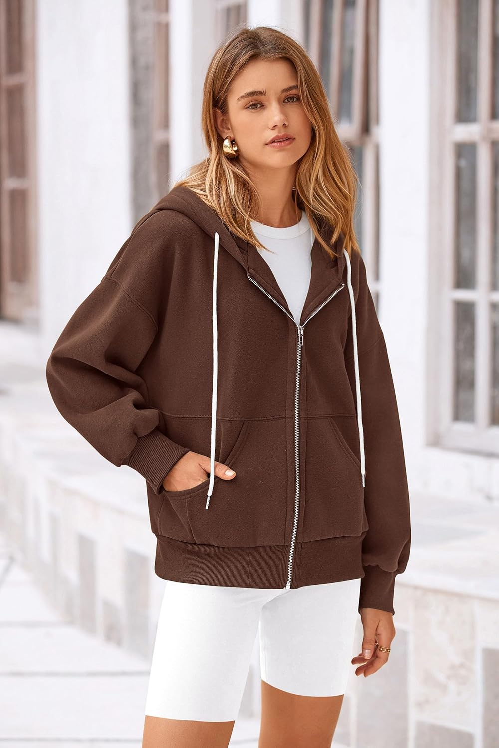 Women's 2025 Fall Oversized Hoodies Sweatshirt Long Sleeve Zip Up Pockets Loose Fit Y2K Winter Jackets Coat