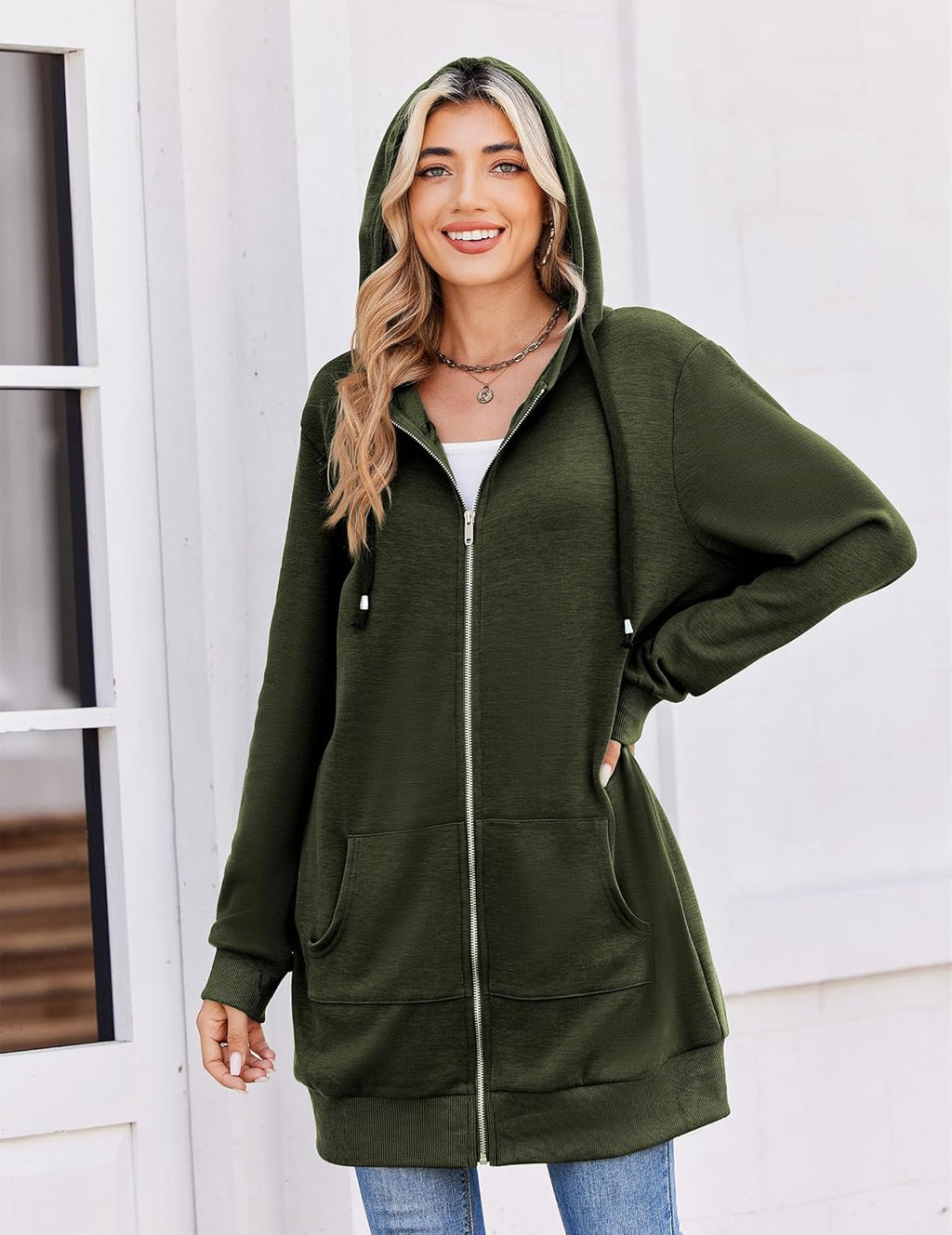 Zip Up Hoodies For Women Long Sleeve Oversized Sweatshirts Casual Lightweight Fleece Jackets With Pockets