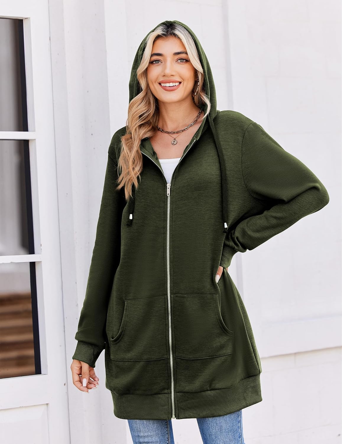 Zip Up Hoodies For Women Long Sleeve Oversized Sweatshirts Casual Lightweight Fleece Jackets With Pockets