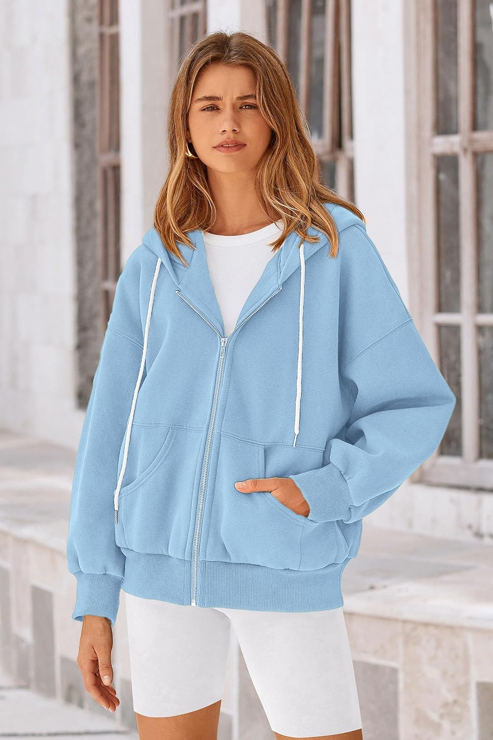 Women's 2025 Fall Oversized Hoodies Sweatshirt Long Sleeve Zip Up Pockets Loose Fit Y2K Winter Jackets Coat