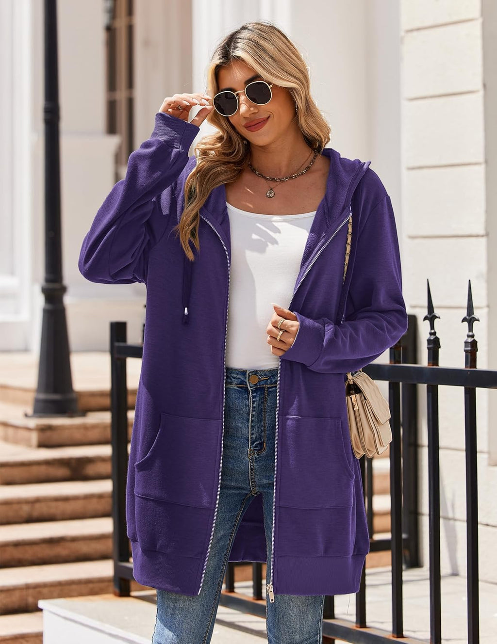 Zip Up Hoodies For Women Long Sleeve Oversized Sweatshirts Casual Lightweight Fleece Jackets With Pockets