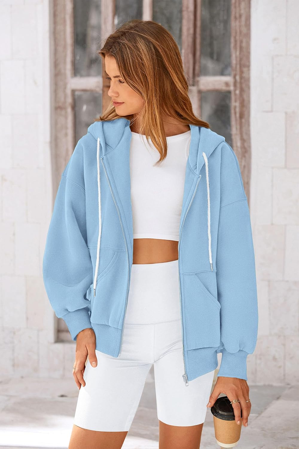 Women's 2025 Fall Oversized Hoodies Sweatshirt Long Sleeve Zip Up Pockets Loose Fit Y2K Winter Jackets Coat