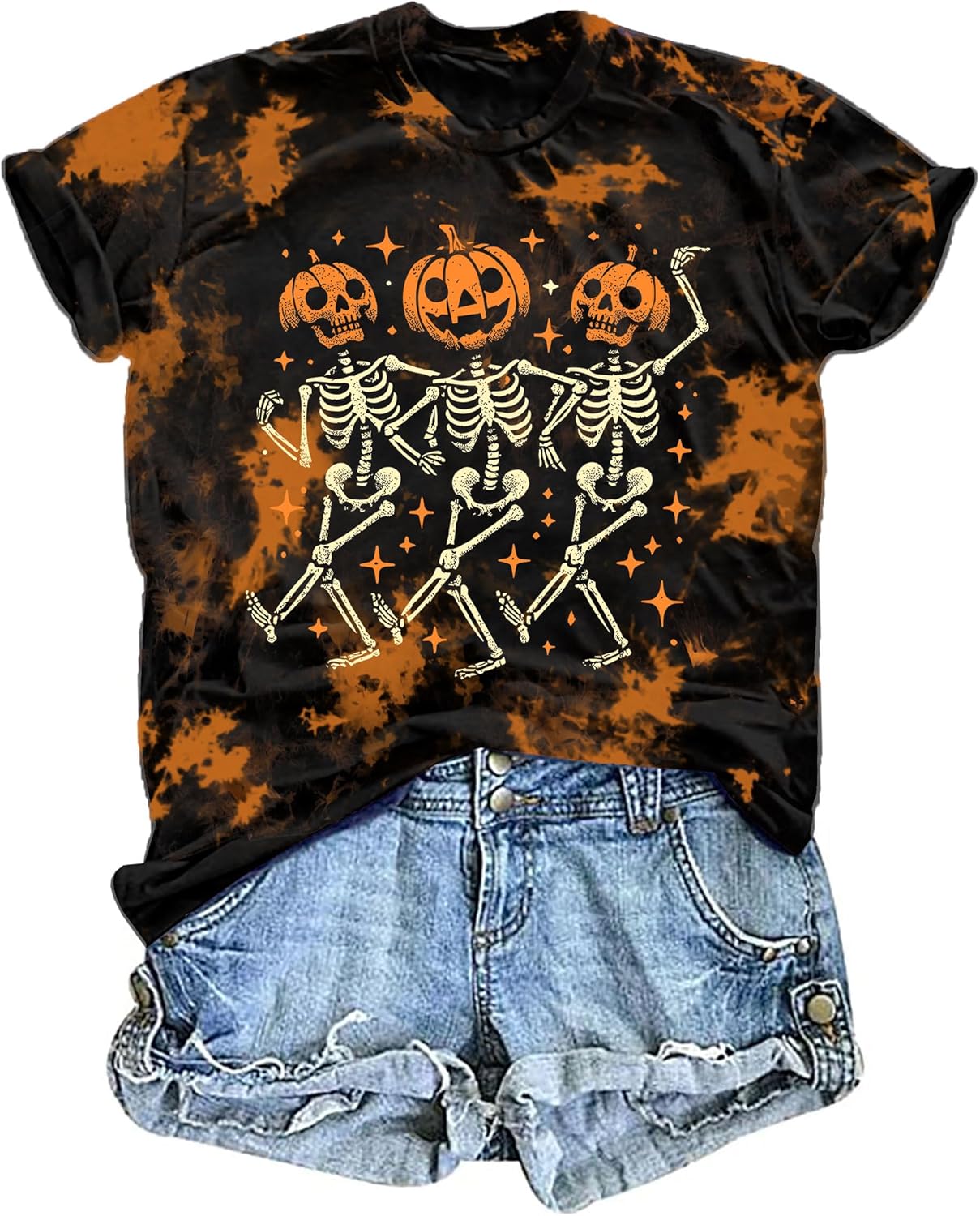 Dancing Skeleton Shirt for Women Happy Halloween T-Shirt Funny Skeleton Graphic Tees Tops Blouse Gift
