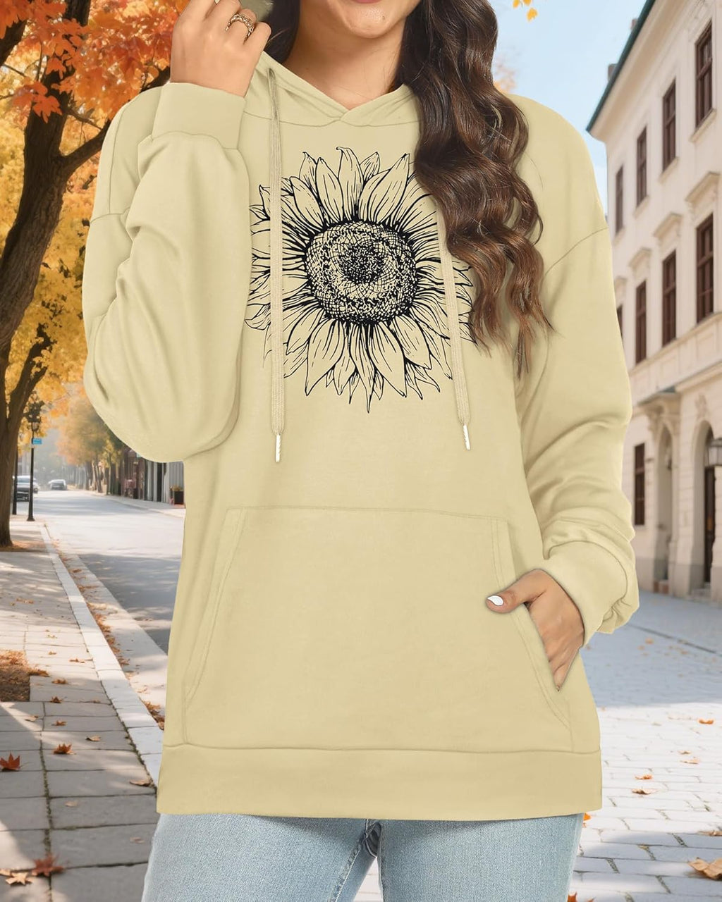 Women's Hoodies Long Sleeve Sweatshirts Drawstring Pullover Tops with Pocket Casual Loose Blouses Tunic