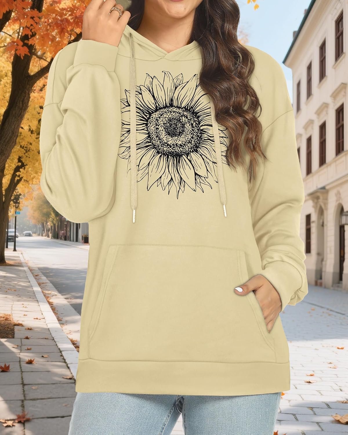 Women's Hoodies Long Sleeve Sweatshirts Drawstring Pullover Tops with Pocket Casual Loose Blouses Tunic