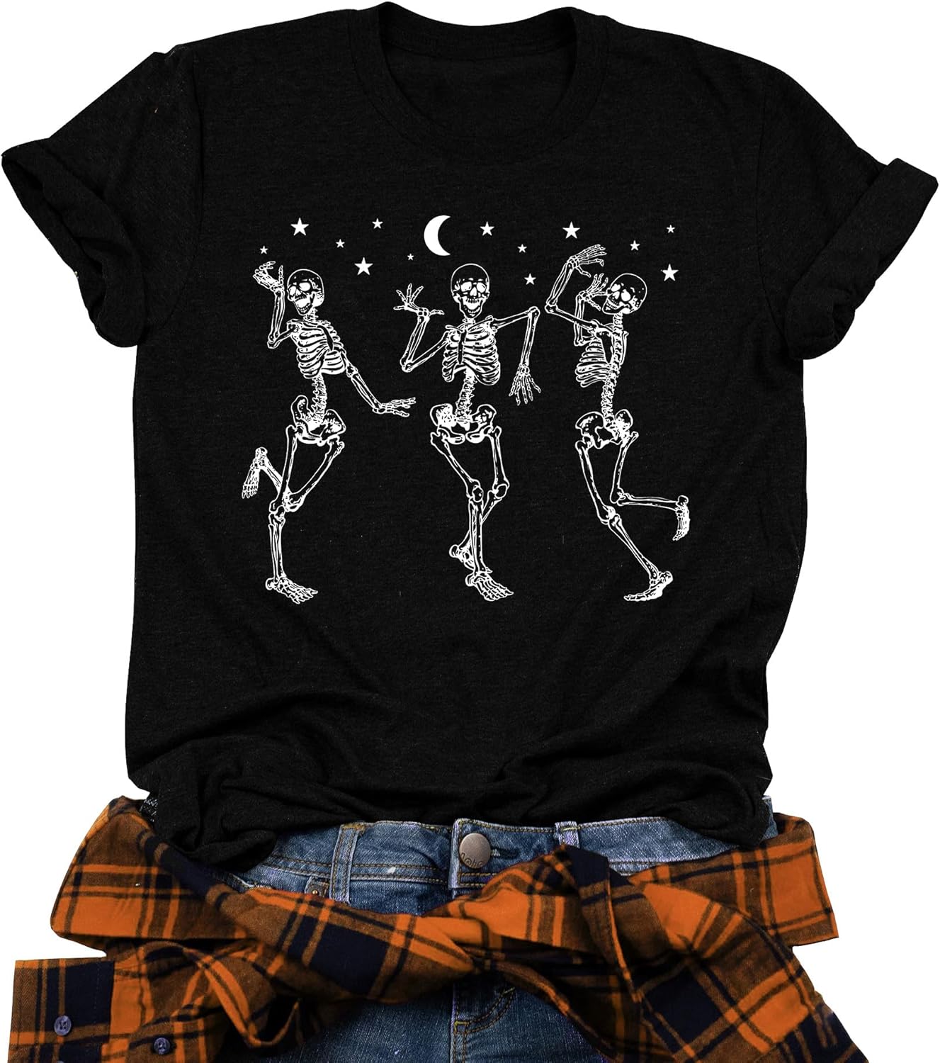 Dancing Skeleton Shirt for Women Happy Halloween T-Shirt Funny Skeleton Graphic Tees Tops Blouse Gift