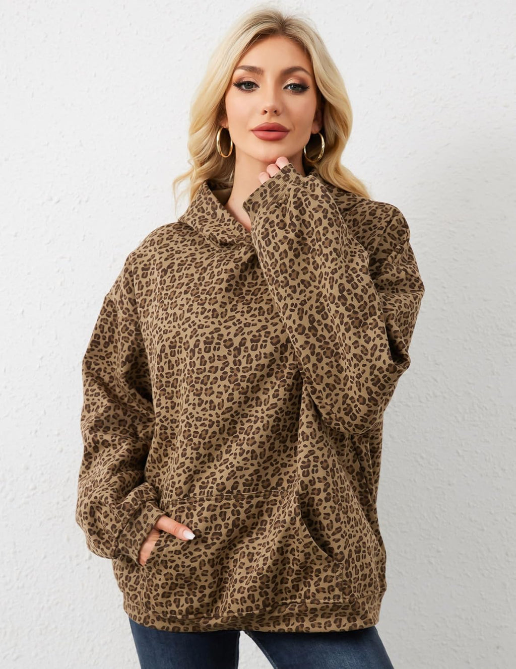 Womens Camo Hoodies Maple Leaf Print Oversized Hooded Sweatshirt Fleece Pullover Sweatshirts Long Sleeve with Pocket