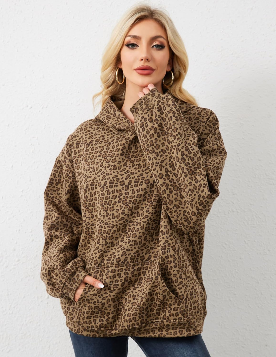 Womens Camo Hoodies Maple Leaf Print Oversized Hooded Sweatshirt Fleece Pullover Sweatshirts Long Sleeve with Pocket