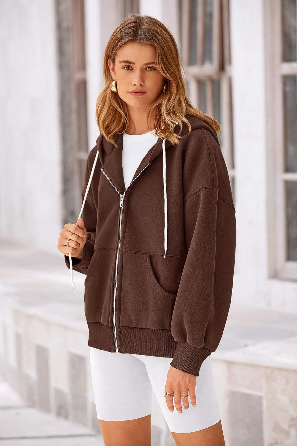 Women's 2025 Fall Oversized Hoodies Sweatshirt Long Sleeve Zip Up Pockets Loose Fit Y2K Winter Jackets Coat