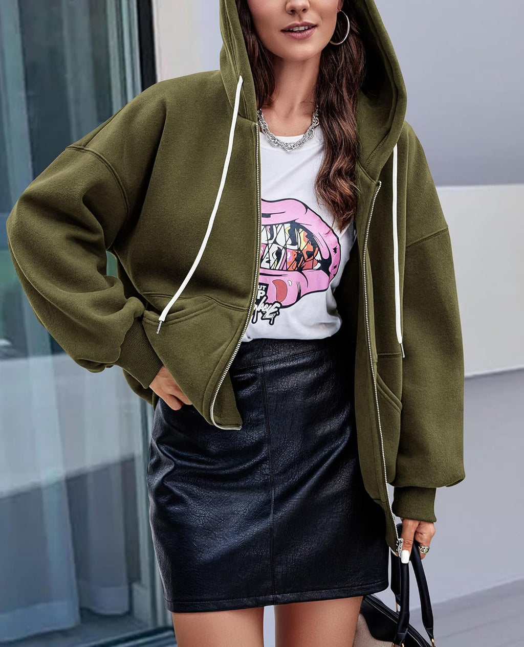 Women's 2025 Fall Oversized Hoodies Sweatshirt Long Sleeve Zip Up Pockets Loose Fit Y2K Winter Jackets Coat