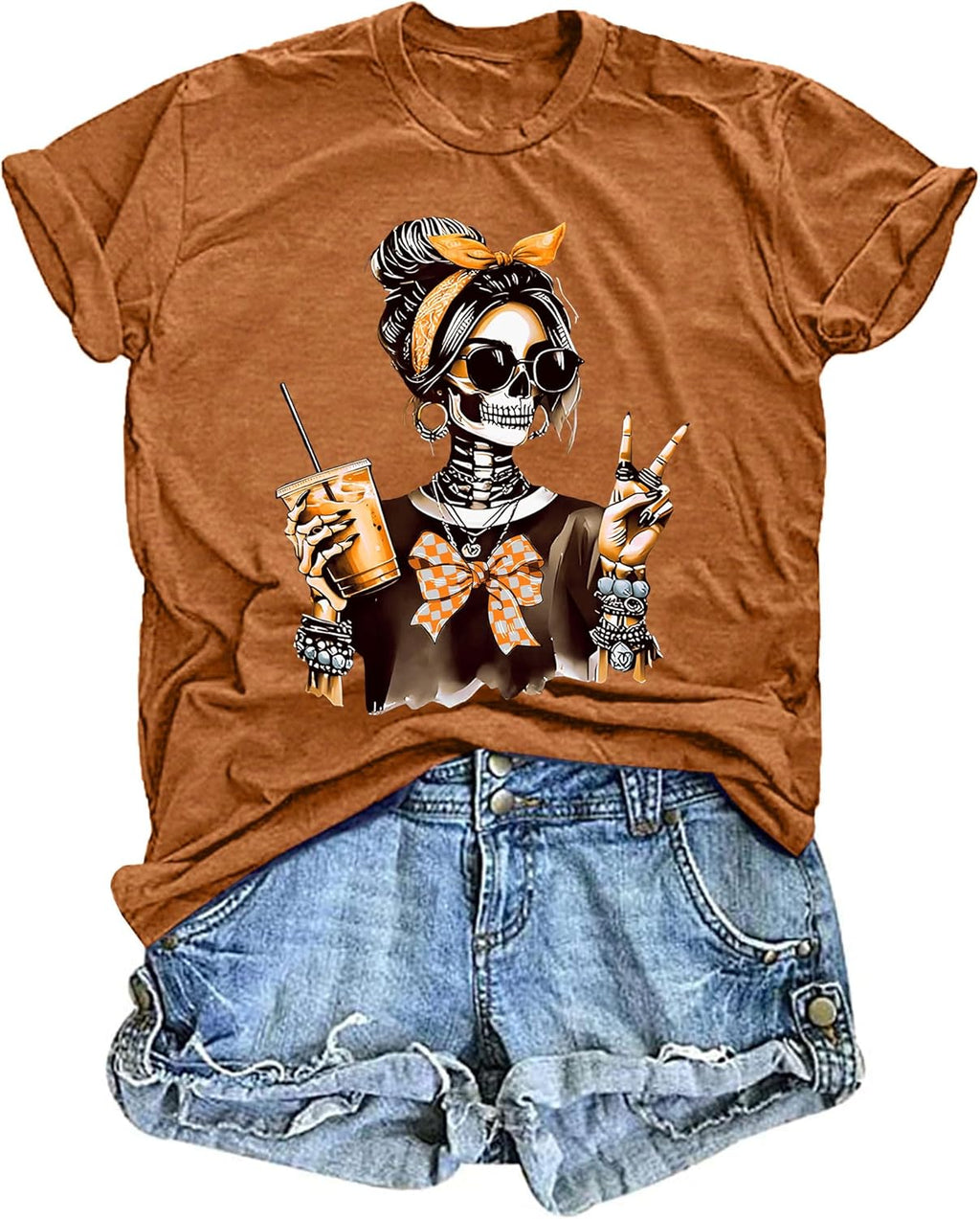 Dancing Skeleton Shirt for Women Happy Halloween T-Shirt Funny Skeleton Graphic Tees Tops Blouse Gift