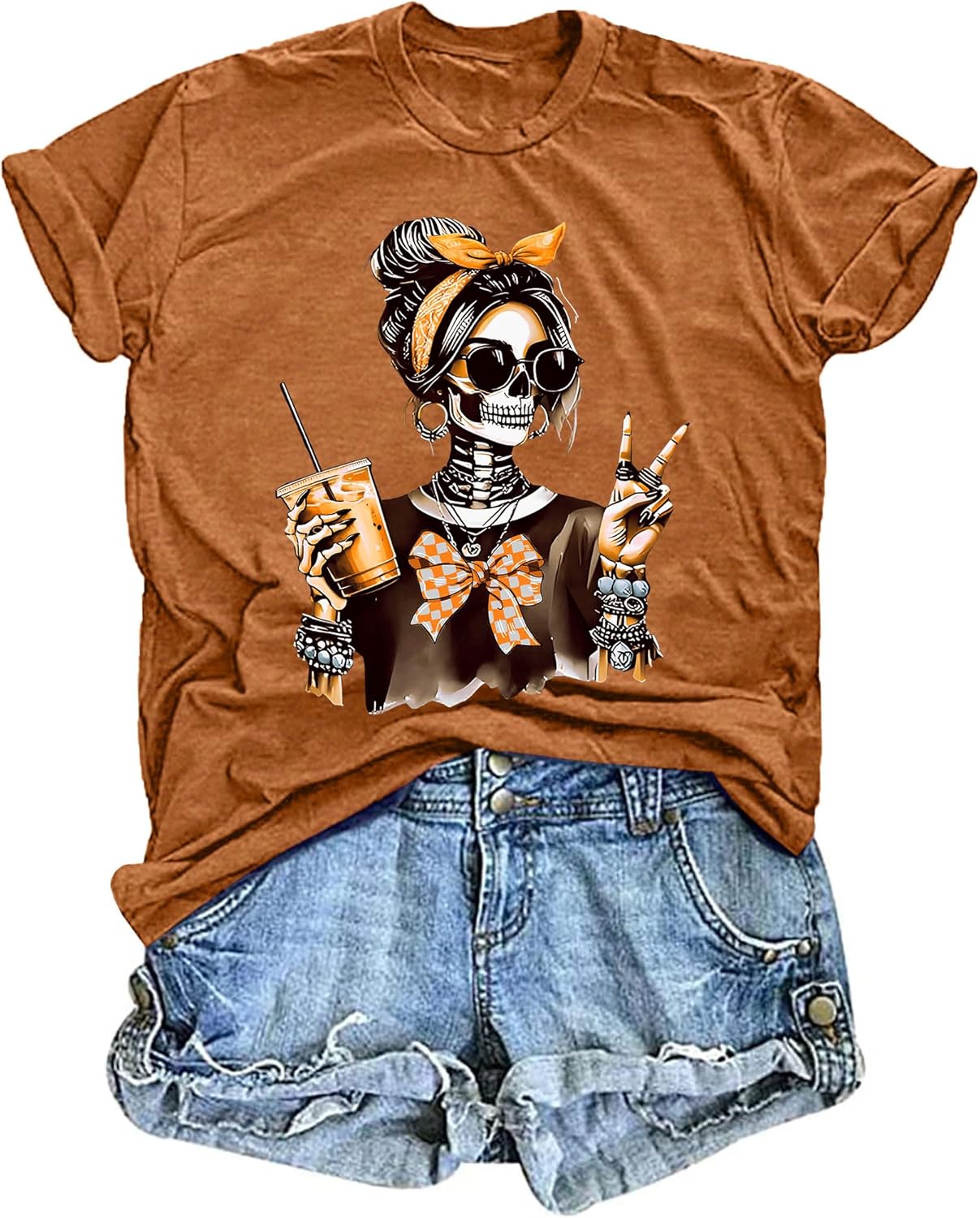 Dancing Skeleton Shirt for Women Happy Halloween T-Shirt Funny Skeleton Graphic Tees Tops Blouse Gift