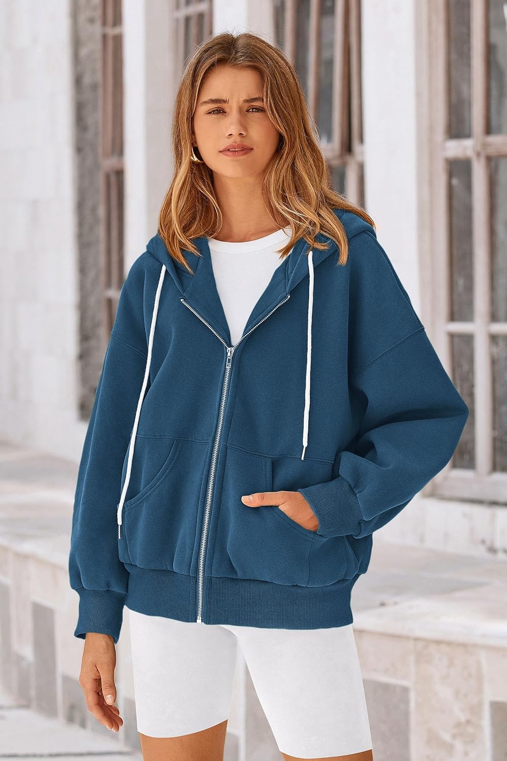 Women's 2025 Fall Oversized Hoodies Sweatshirt Long Sleeve Zip Up Pockets Loose Fit Y2K Winter Jackets Coat