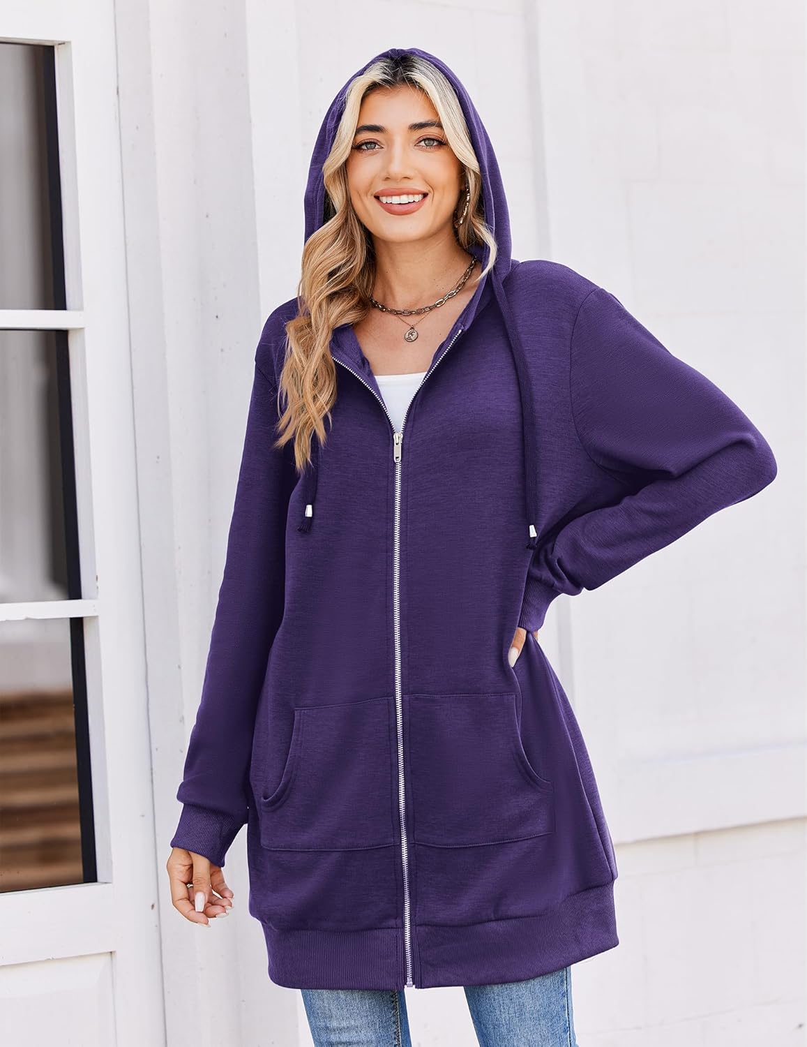 Zip Up Hoodies For Women Long Sleeve Oversized Sweatshirts Casual Lightweight Fleece Jackets With Pockets