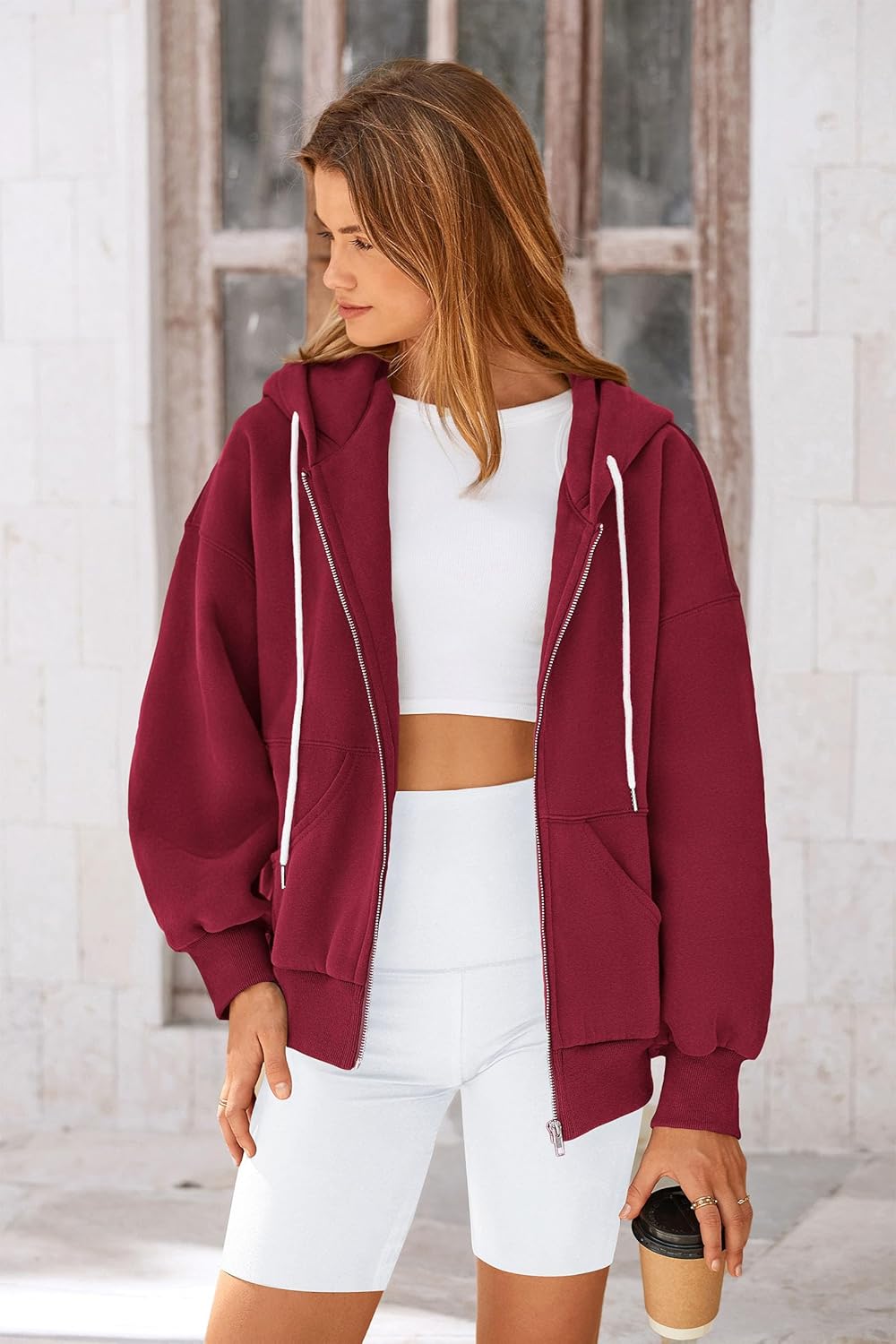 Women's 2025 Fall Oversized Hoodies Sweatshirt Long Sleeve Zip Up Pockets Loose Fit Y2K Winter Jackets Coat