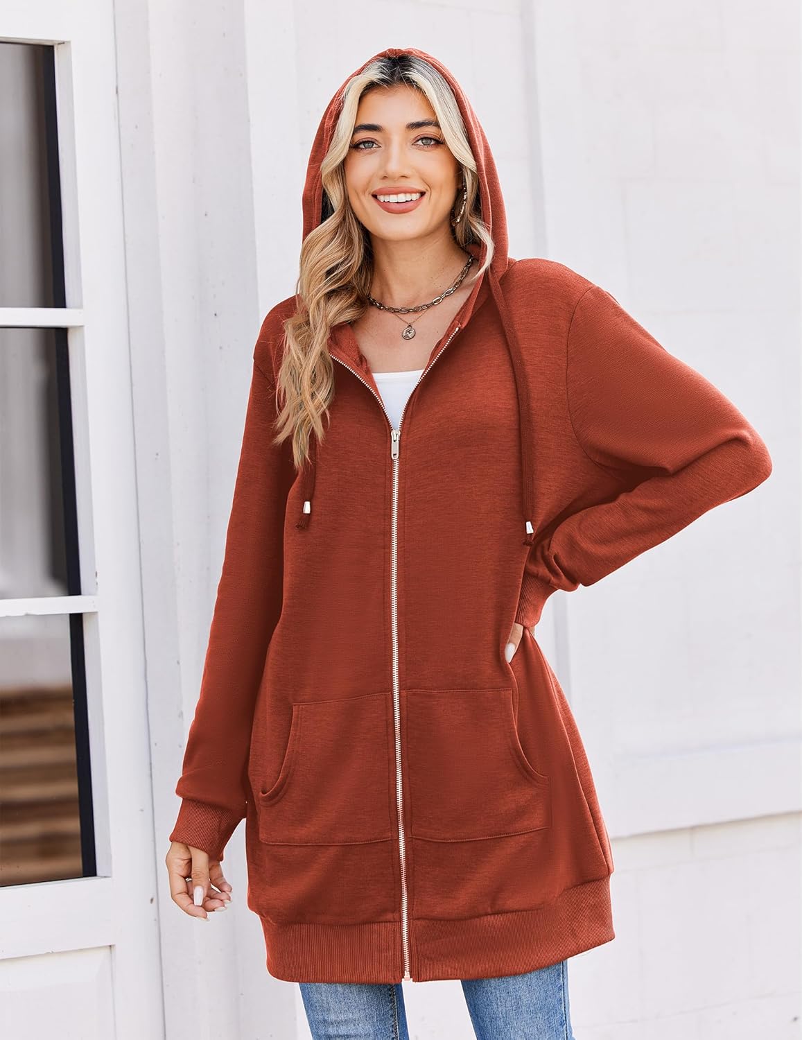 Zip Up Hoodies For Women Long Sleeve Oversized Sweatshirts Casual Lightweight Fleece Jackets With Pockets