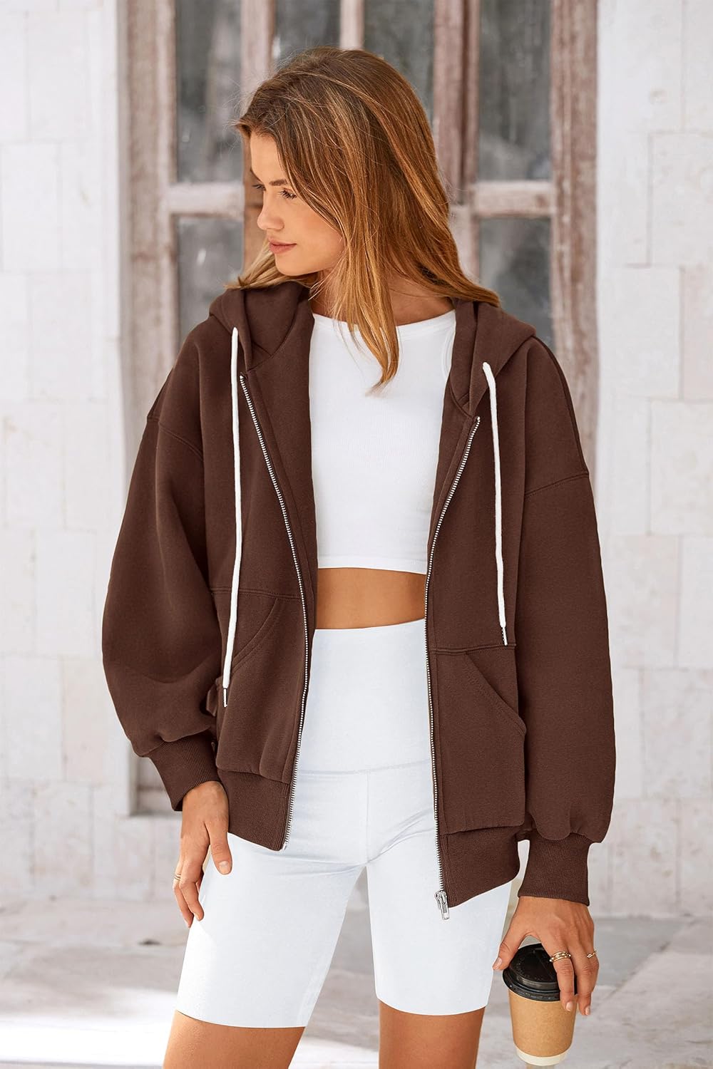 Women's 2025 Fall Oversized Hoodies Sweatshirt Long Sleeve Zip Up Pockets Loose Fit Y2K Winter Jackets Coat