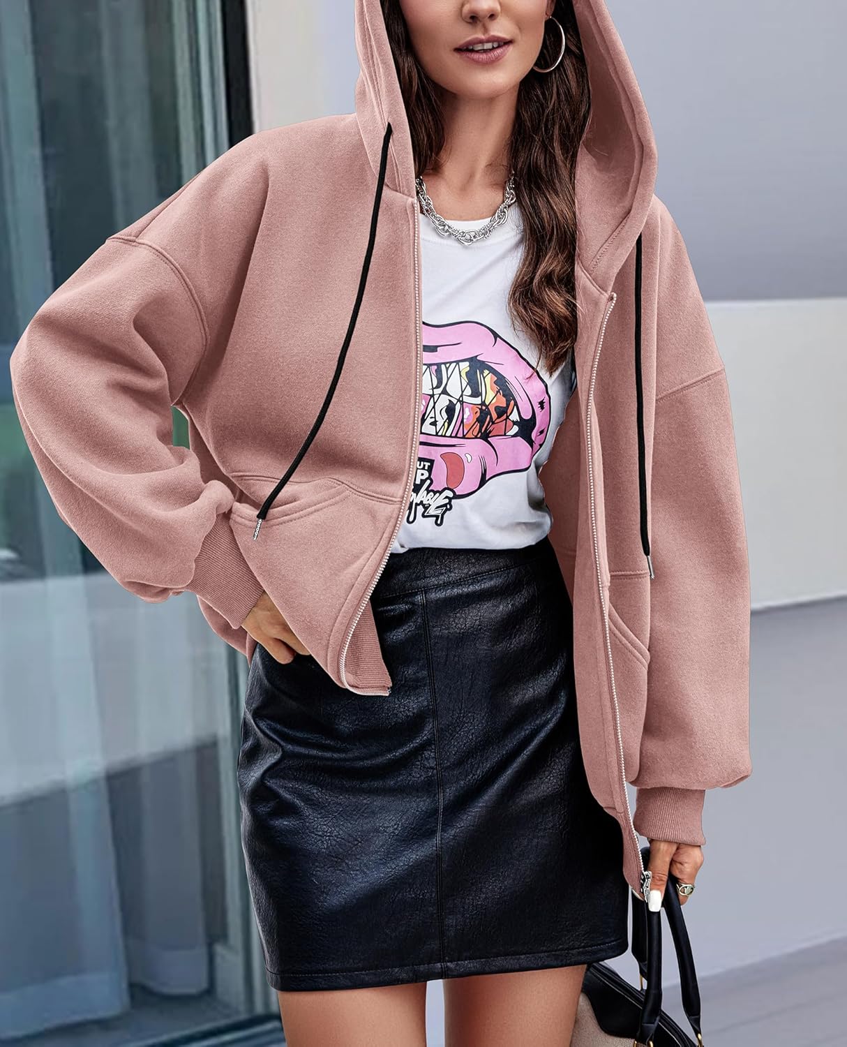 Women's 2025 Fall Oversized Hoodies Sweatshirt Long Sleeve Zip Up Pockets Loose Fit Y2K Winter Jackets Coat