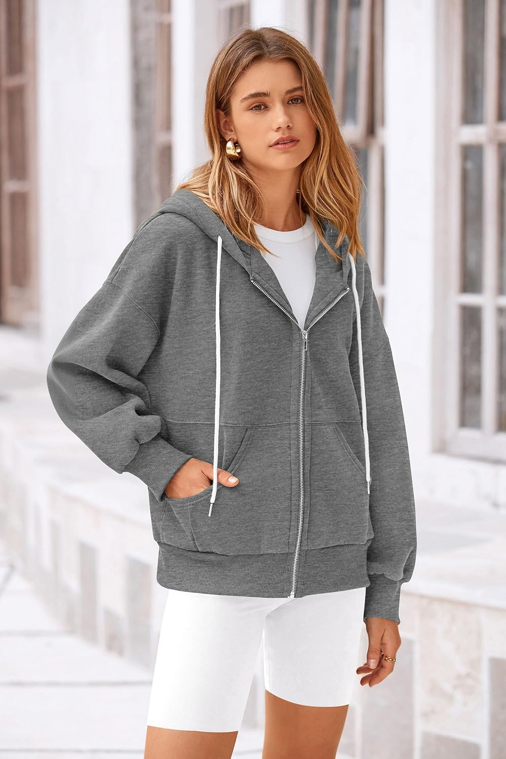Women's 2025 Fall Oversized Hoodies Sweatshirt Long Sleeve Zip Up Pockets Loose Fit Y2K Winter Jackets Coat