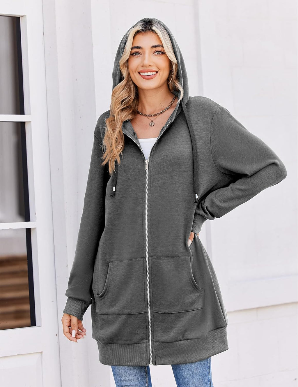 Zip Up Hoodies For Women Long Sleeve Oversized Sweatshirts Casual Lightweight Fleece Jackets With Pockets
