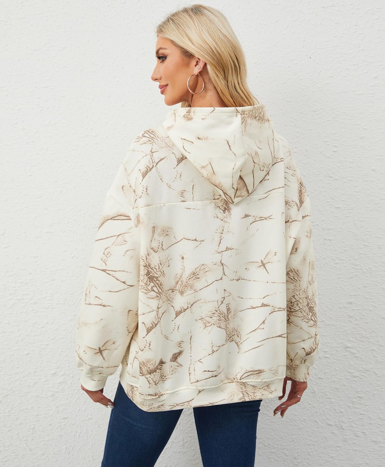 Womens Camo Hoodies Maple Leaf Print Oversized Hooded Sweatshirt Fleece Pullover Sweatshirts Long Sleeve with Pocket