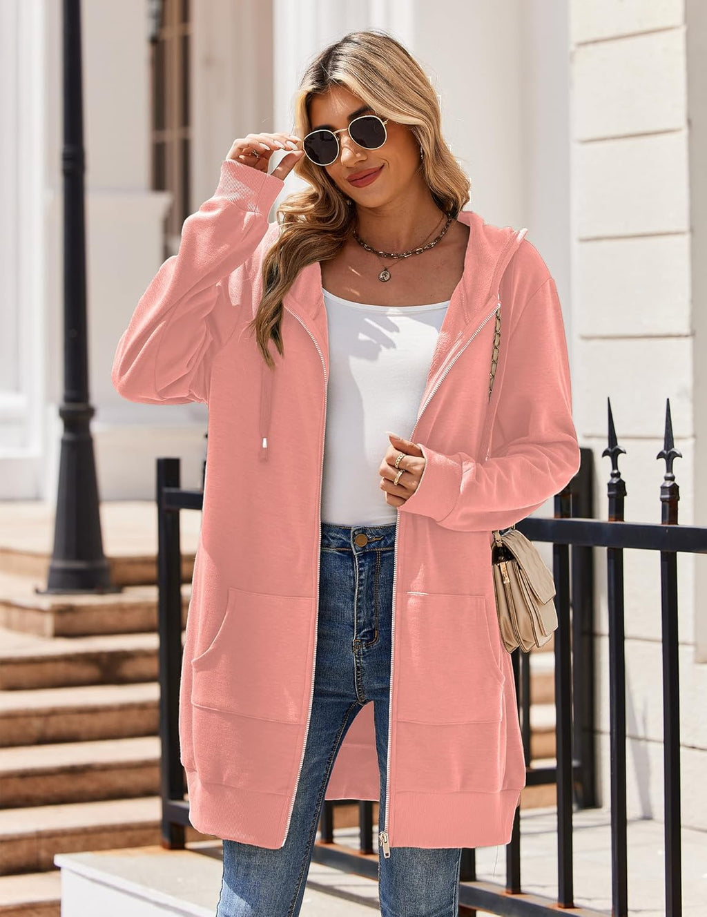 Zip Up Hoodies For Women Long Sleeve Oversized Sweatshirts Casual Lightweight Fleece Jackets With Pockets