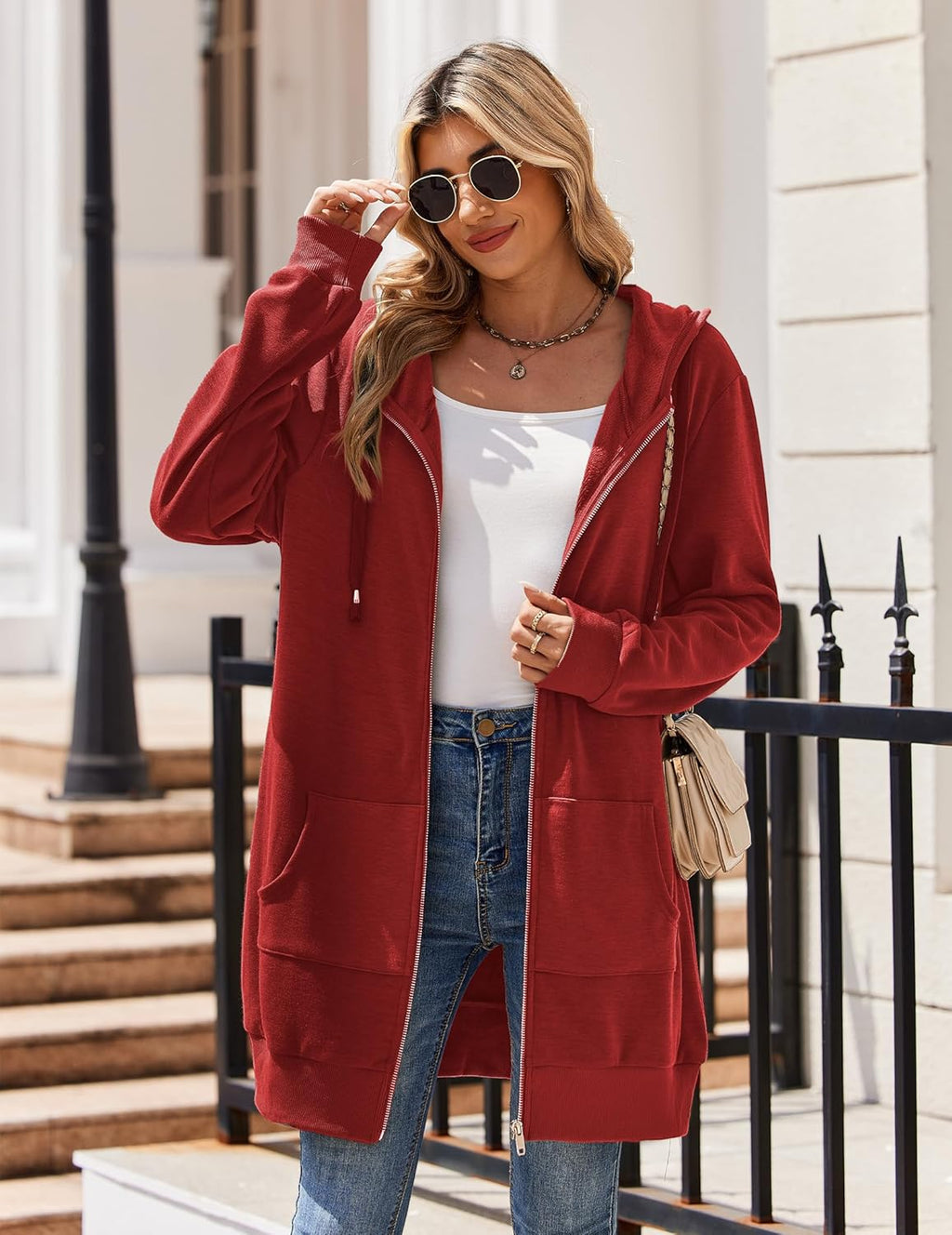 Zip Up Hoodies For Women Long Sleeve Oversized Sweatshirts Casual Lightweight Fleece Jackets With Pockets