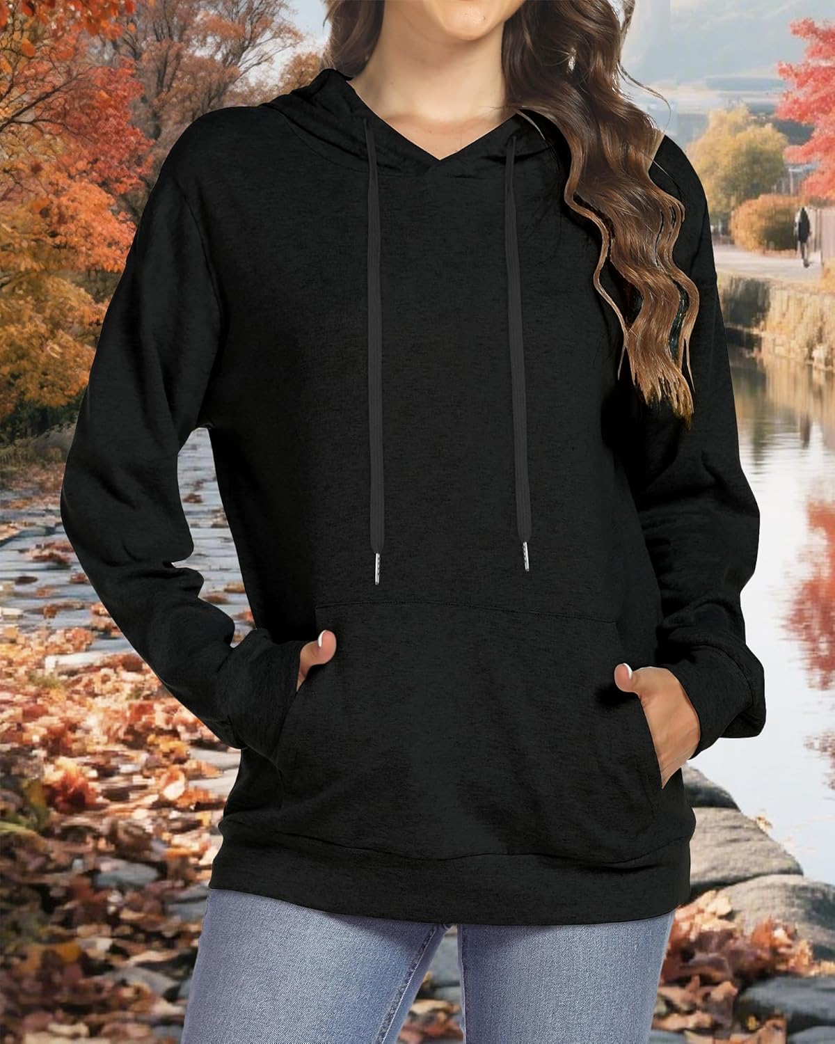 Women's Hoodies Long Sleeve Sweatshirts Drawstring Pullover Tops with Pocket Casual Loose Blouses Tunic