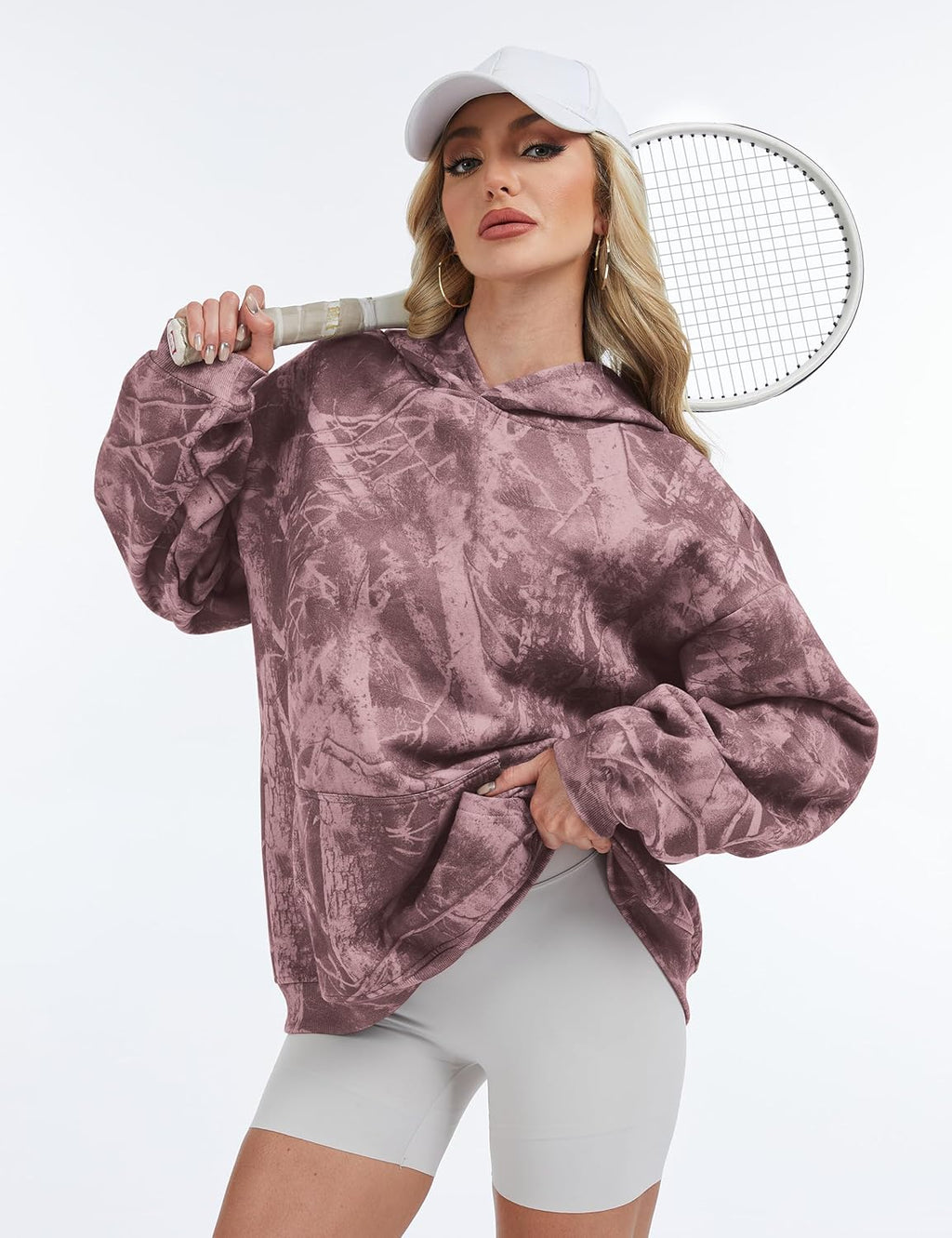 Womens Camo Hoodies Maple Leaf Print Oversized Hooded Sweatshirt Fleece Pullover Sweatshirts Long Sleeve with Pocket