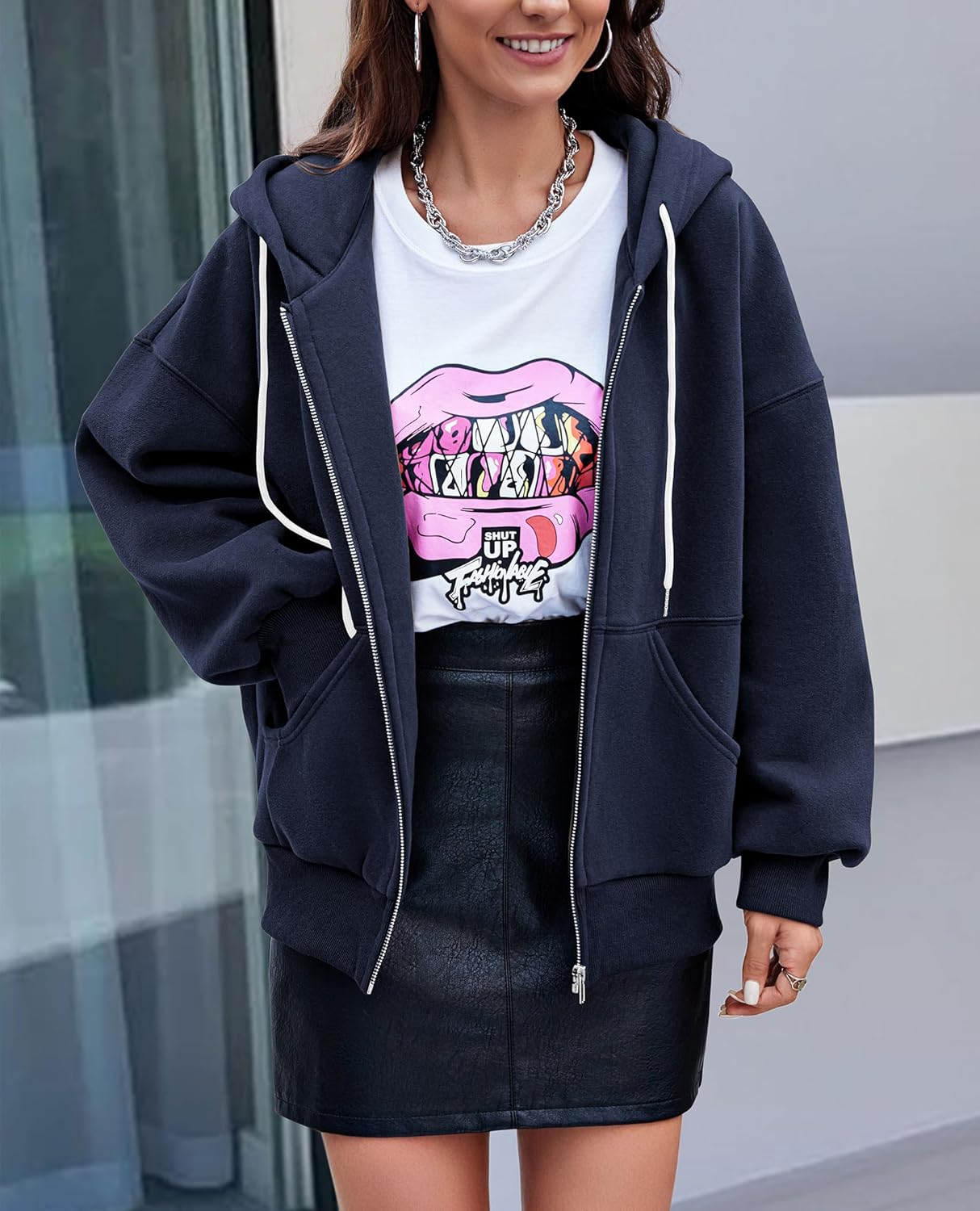 Women's 2025 Fall Oversized Hoodies Sweatshirt Long Sleeve Zip Up Pockets Loose Fit Y2K Winter Jackets Coat