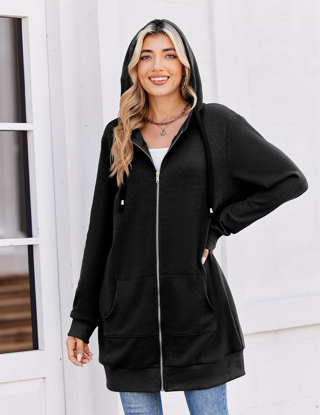 Zip Up Hoodies For Women Long Sleeve Oversized Sweatshirts Casual Lightweight Fleece Jackets With Pockets