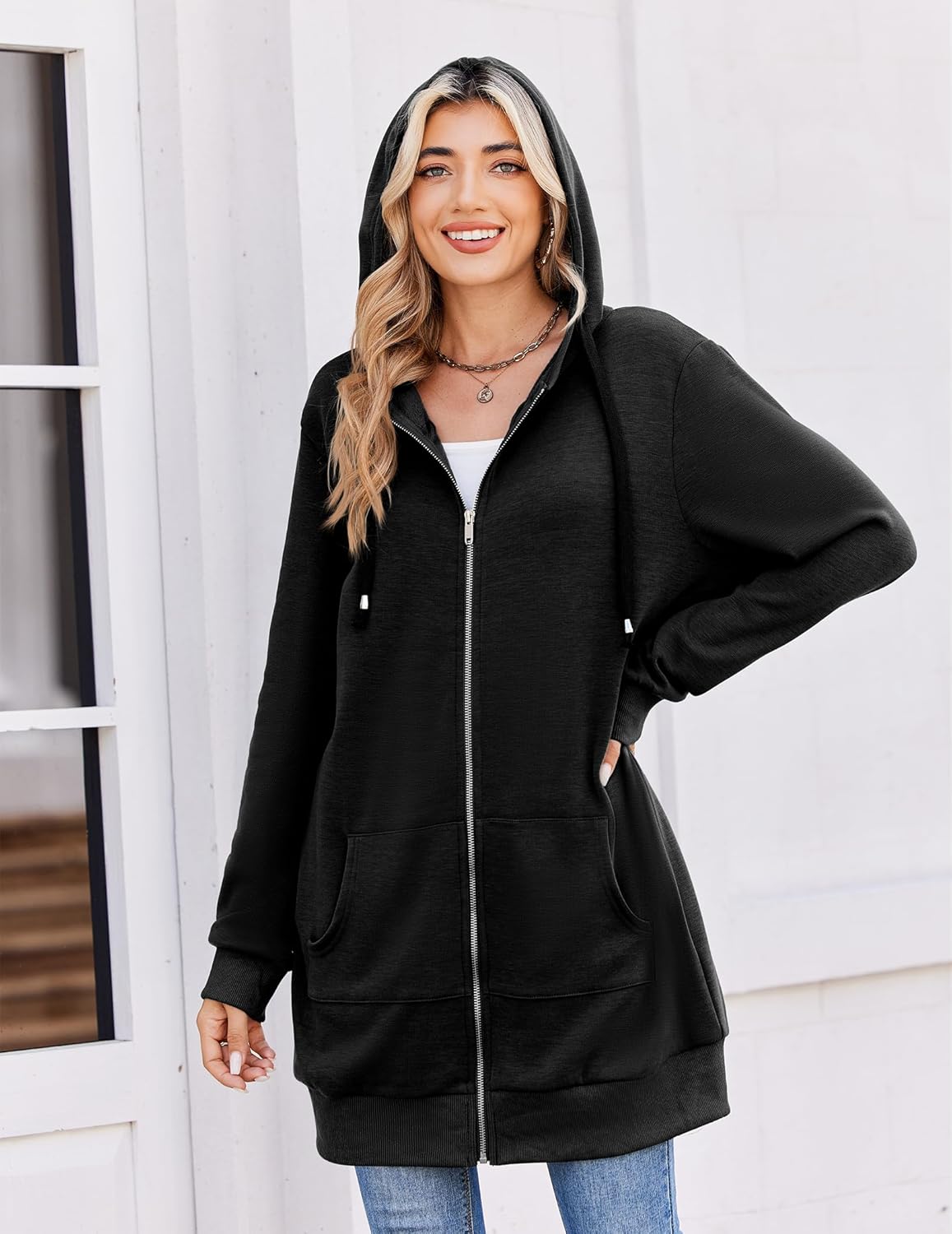 Zip Up Hoodies For Women Long Sleeve Oversized Sweatshirts Casual Lightweight Fleece Jackets With Pockets