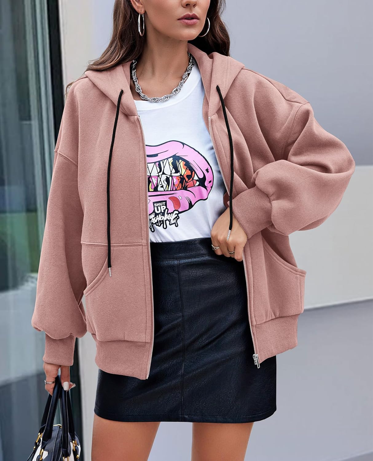 Women's 2025 Fall Oversized Hoodies Sweatshirt Long Sleeve Zip Up Pockets Loose Fit Y2K Winter Jackets Coat