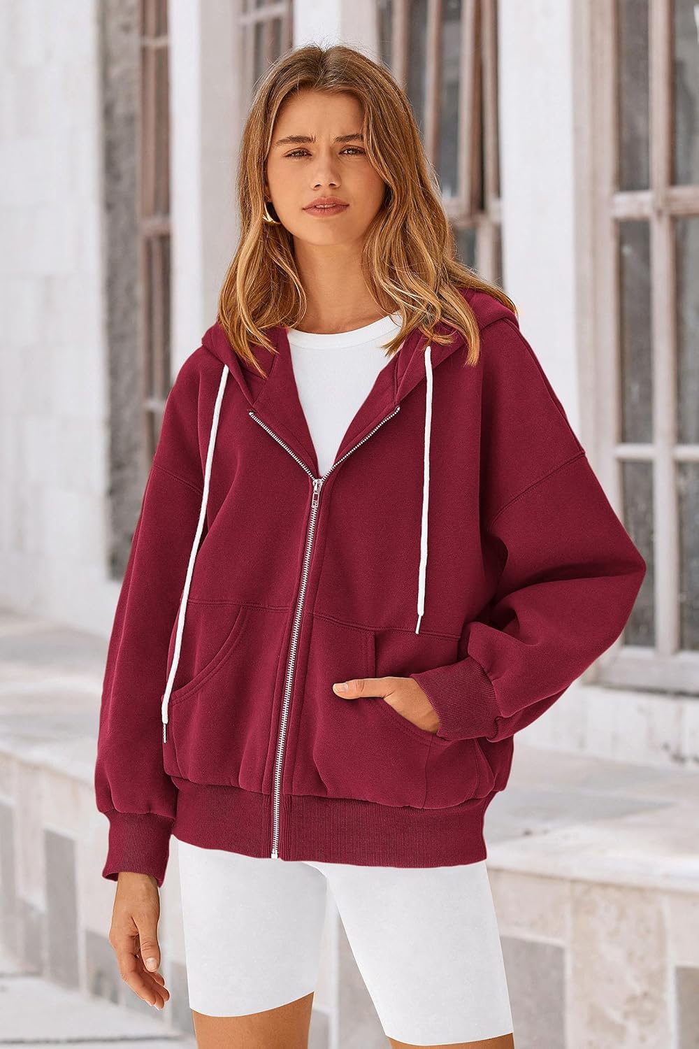 Women's 2025 Fall Oversized Hoodies Sweatshirt Long Sleeve Zip Up Pockets Loose Fit Y2K Winter Jackets Coat