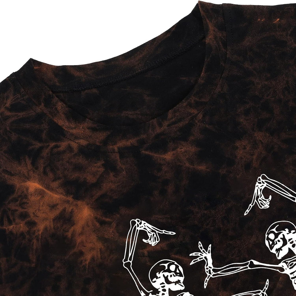 Dancing Skeleton Shirt for Women Happy Halloween T-Shirt Funny Skeleton Graphic Tees Tops Blouse Gift