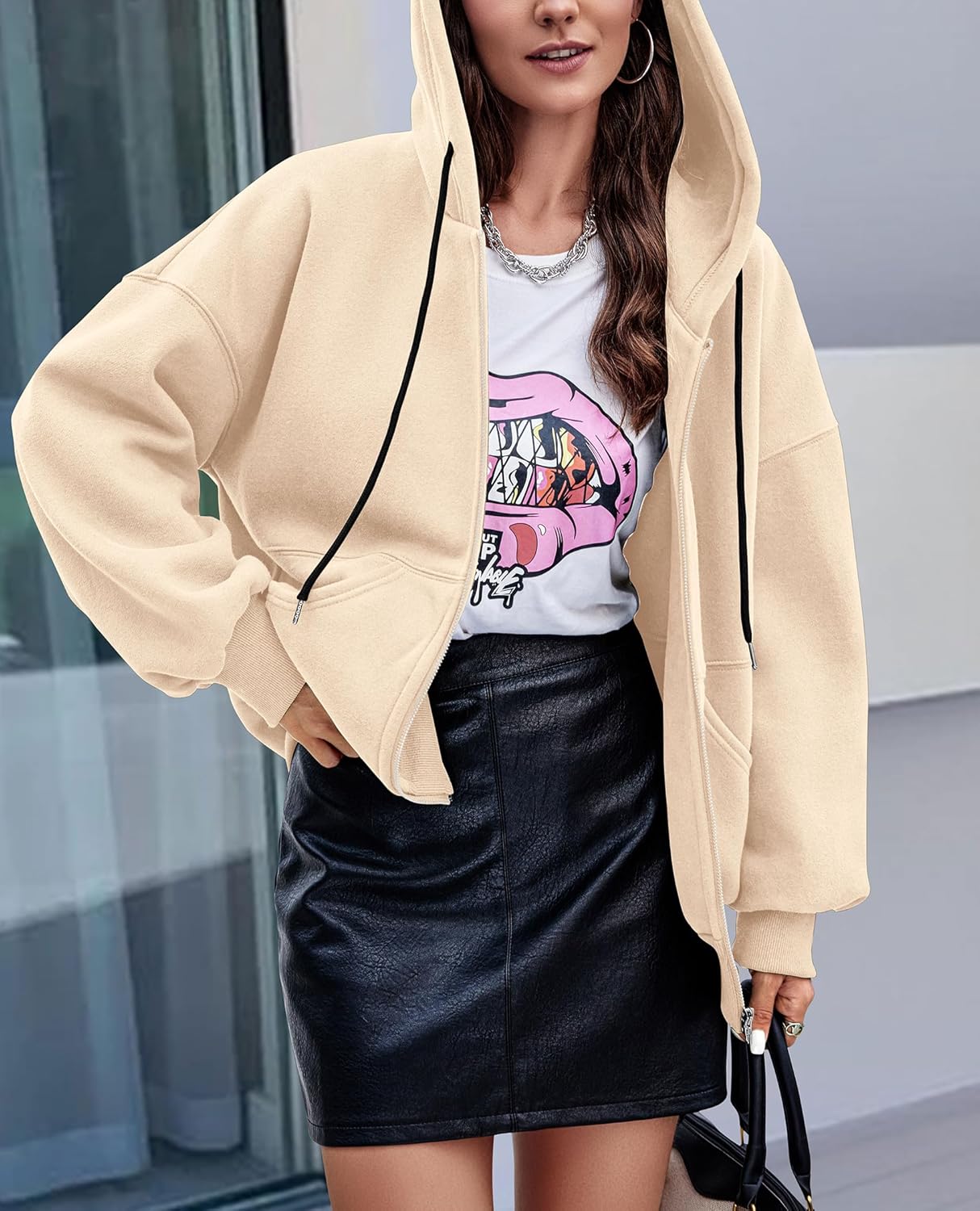 Women's 2025 Fall Oversized Hoodies Sweatshirt Long Sleeve Zip Up Pockets Loose Fit Y2K Winter Jackets Coat