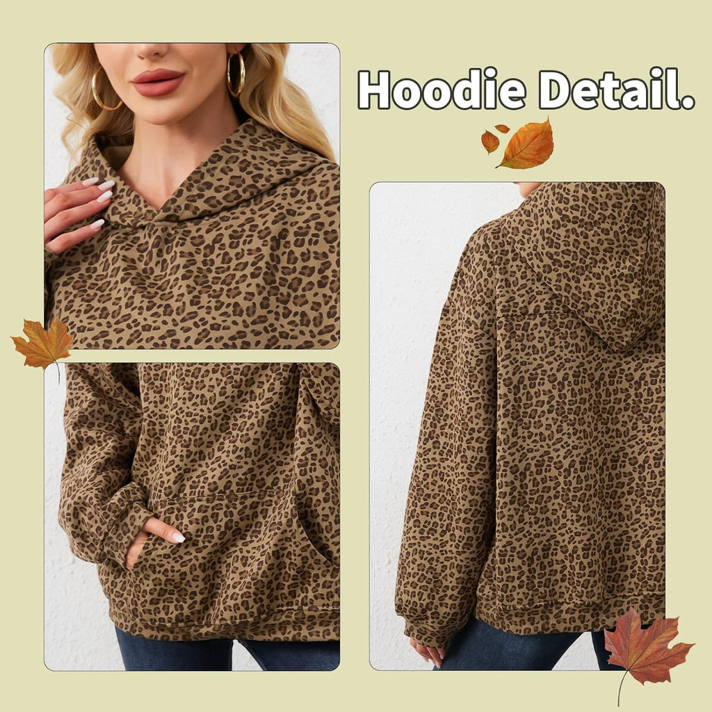 Womens Camo Hoodies Maple Leaf Print Oversized Hooded Sweatshirt Fleece Pullover Sweatshirts Long Sleeve with Pocket