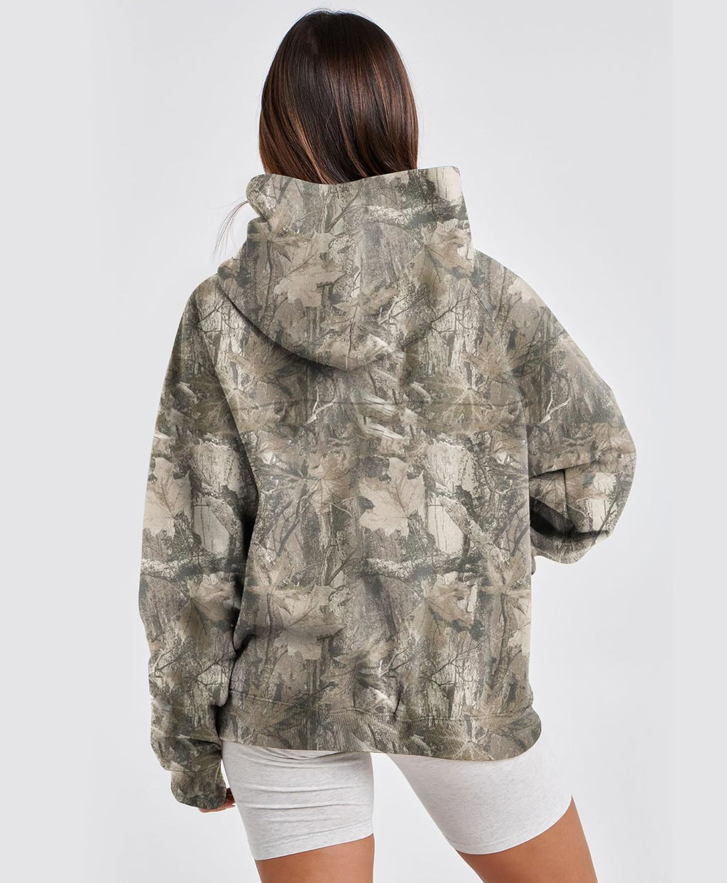 Womens Camo Hoodies Maple Leaf Print Oversized Hooded Sweatshirt Fleece Pullover Sweatshirts Long Sleeve with Pocket