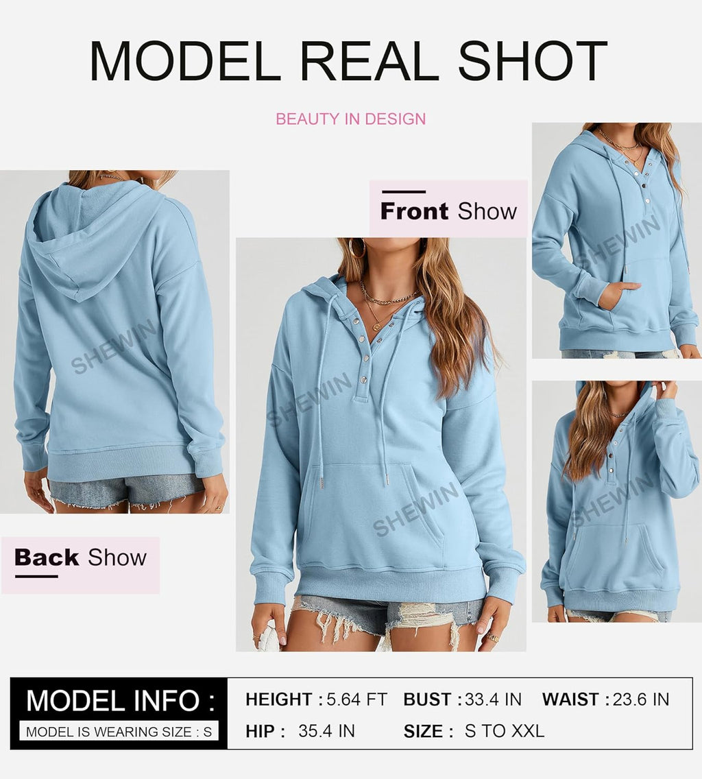 Women's Casual Hoodies Long Sleeve Solid Lightweight Pullover Tops Loose Sweatshirt with Pocket