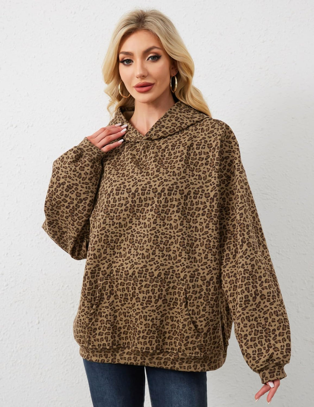 Womens Camo Hoodies Maple Leaf Print Oversized Hooded Sweatshirt Fleece Pullover Sweatshirts Long Sleeve with Pocket