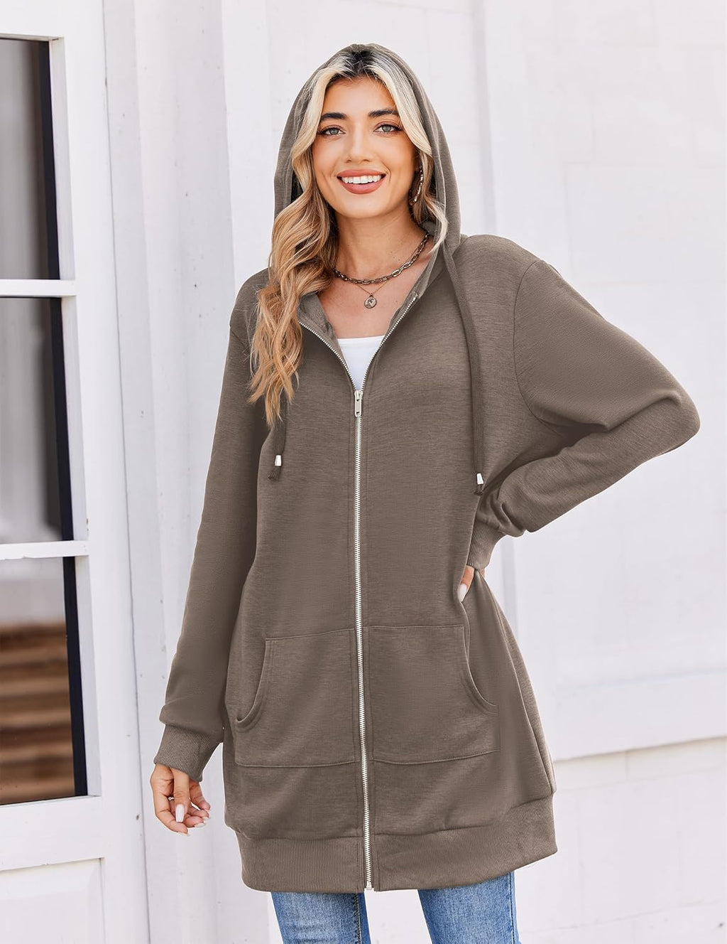 Zip Up Hoodies For Women Long Sleeve Oversized Sweatshirts Casual Lightweight Fleece Jackets With Pockets