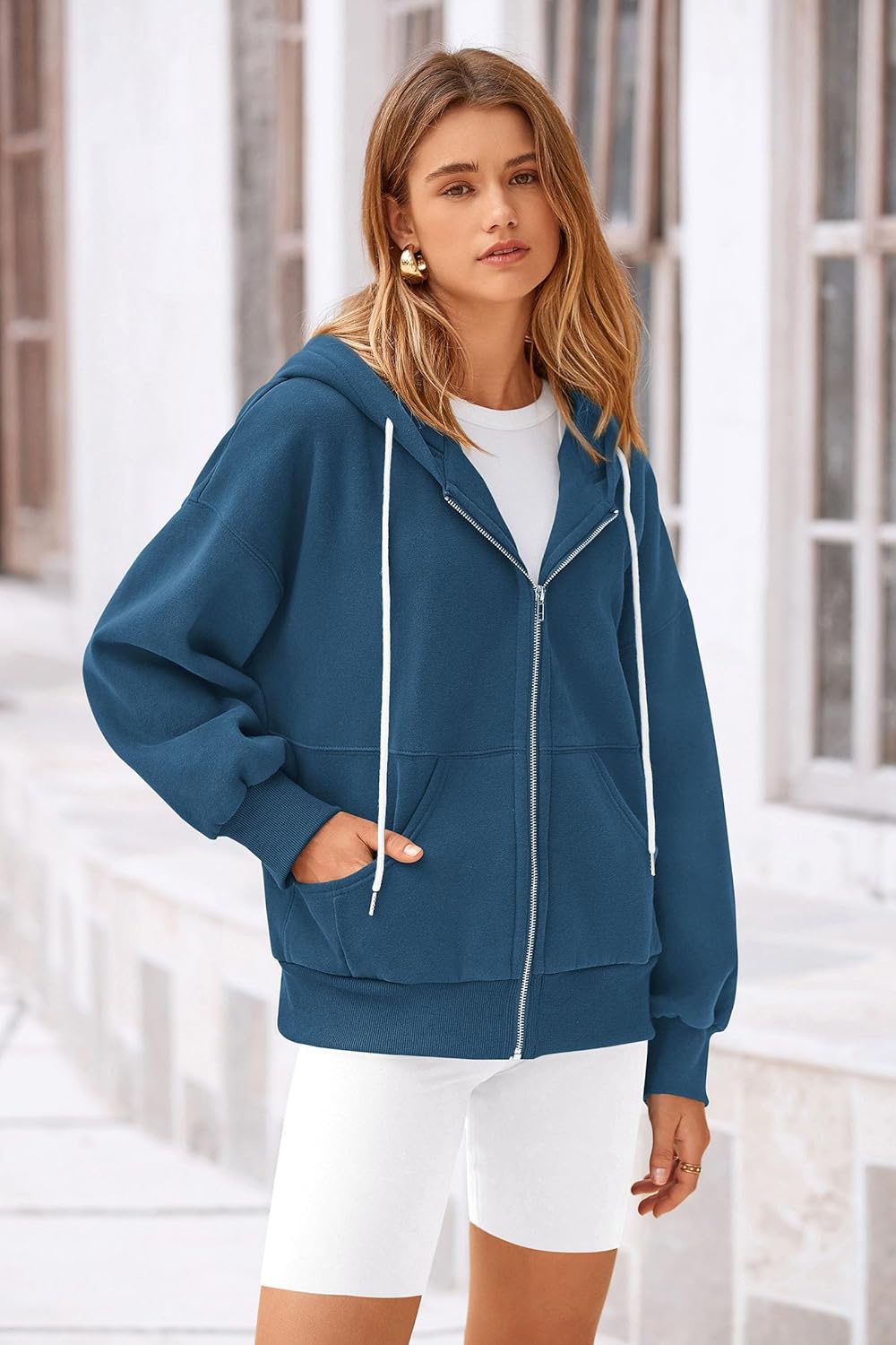 Women's 2025 Fall Oversized Hoodies Sweatshirt Long Sleeve Zip Up Pockets Loose Fit Y2K Winter Jackets Coat