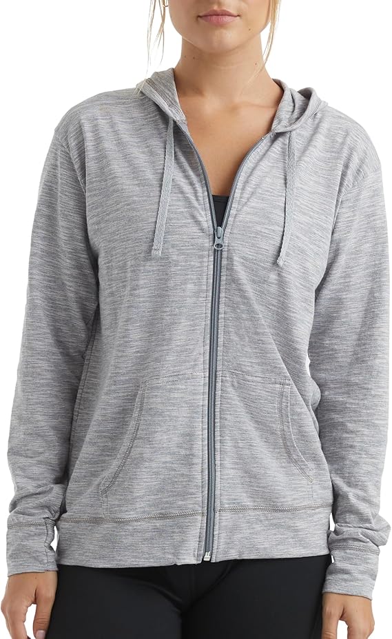 Women’s Slub Knit Full-Zip Hoodie, Textured Cotton Zip-Up T-Shirt Hoodie for Women