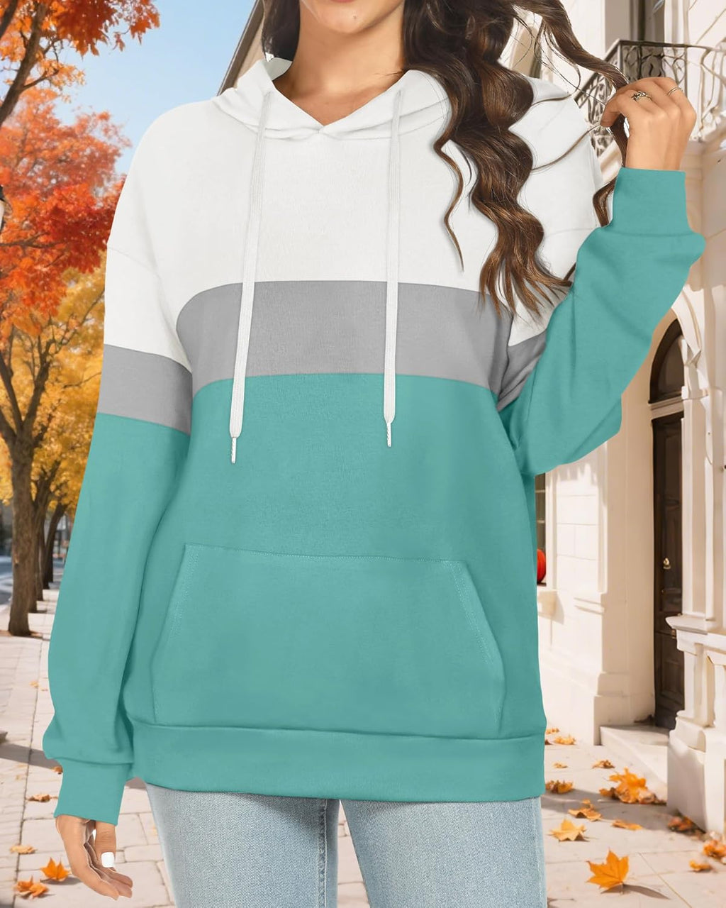 Women's Hoodies Long Sleeve Sweatshirts Drawstring Pullover Tops with Pocket Casual Loose Blouses Tunic